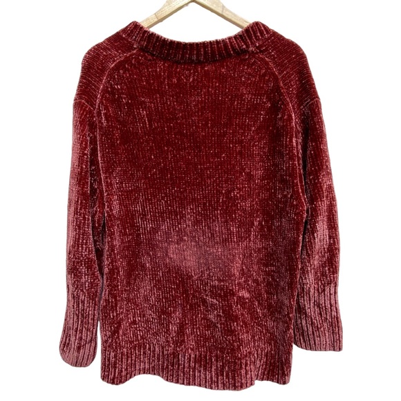 Zara Knit Chenille V-Neck Long Sleeve Oversize Sweater Maroon Red Small (XL Fit) - Picture 5 of 7